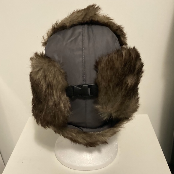 2 Gray Winter Trapper Hats With Brown Faux Fur - Picture 7 of 8